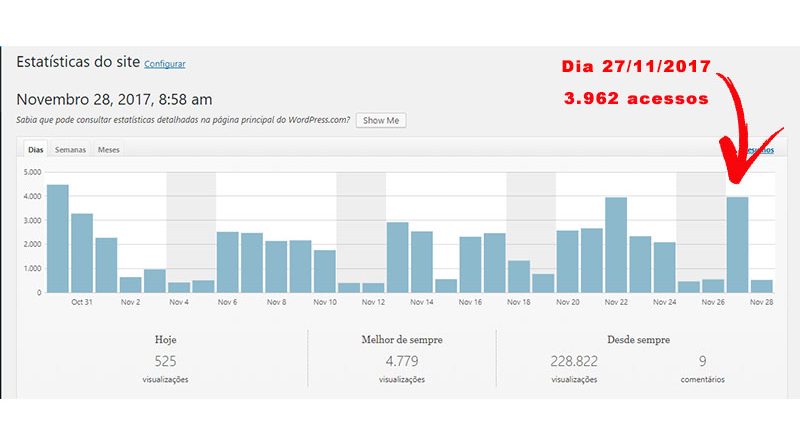 Imagem da página Estatísticas do site, com informações sobre as