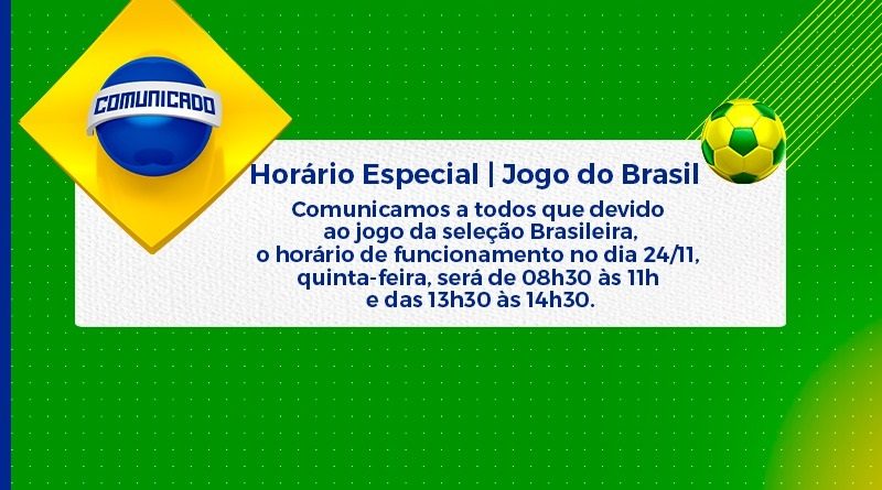 Prefeitura vai funcionar pela manhã em dias de jogos do Brasil na